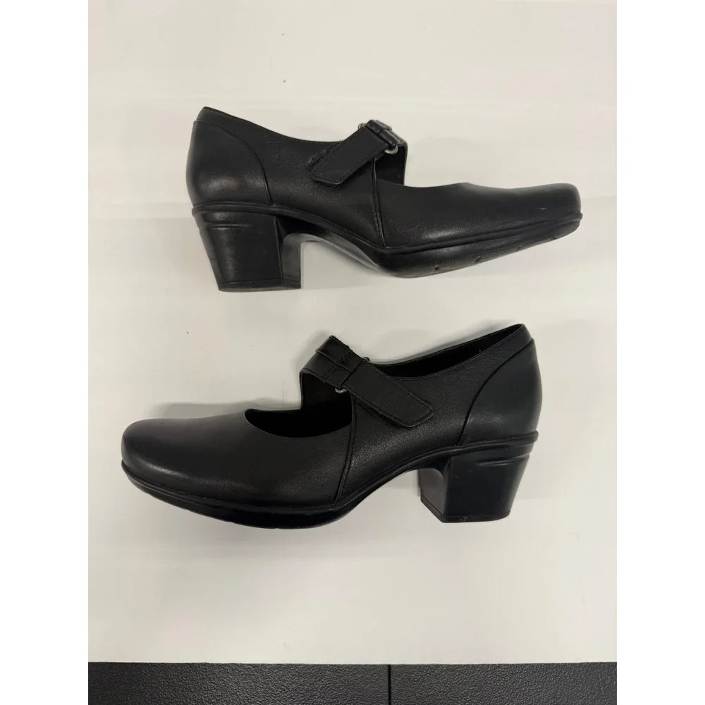 Clarks Collection Black Leather Mary Jane Pumps Ultimate Comfort Heels Womens 8